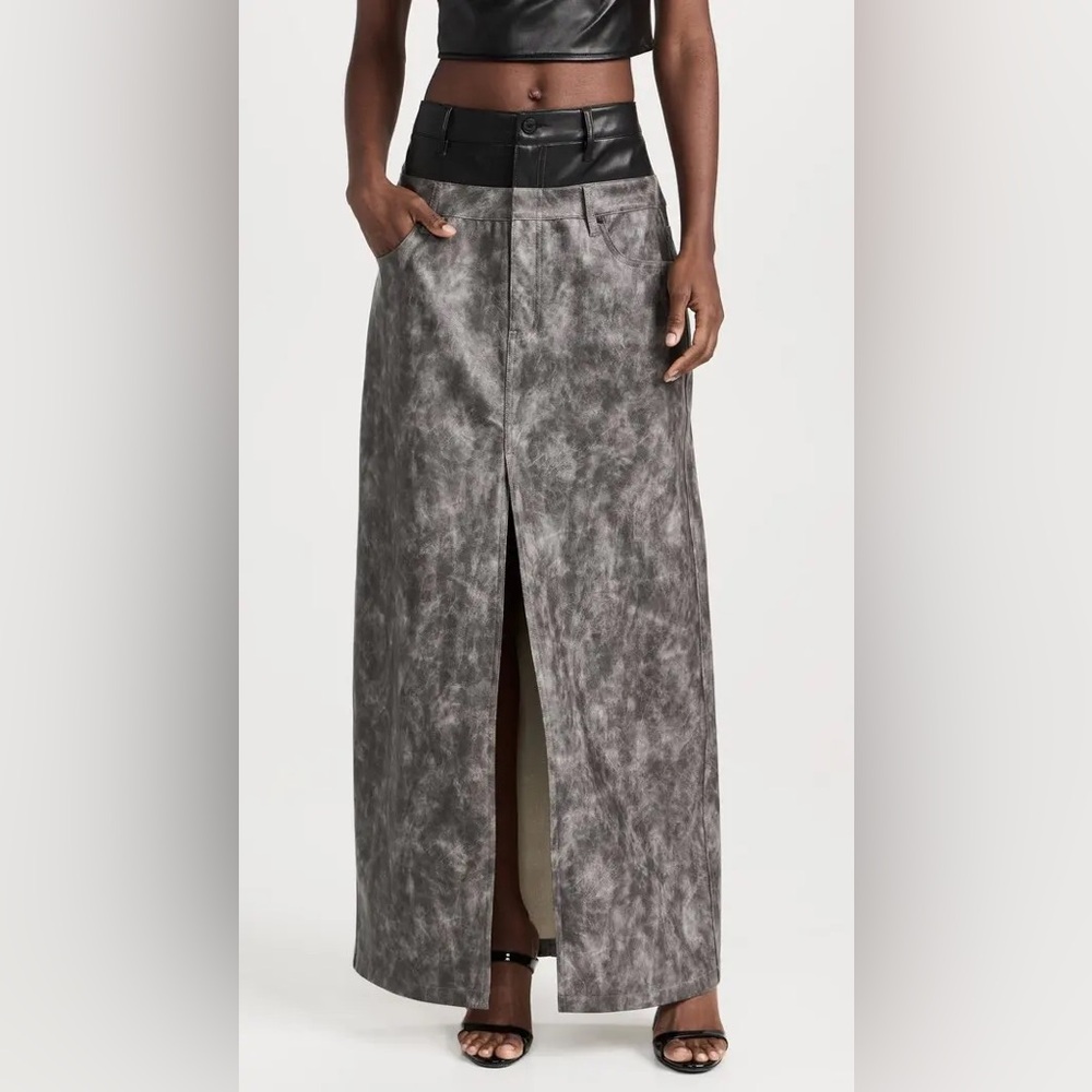 BRAND NEW AFRM Gray Maxi Skirt with Black Waistband Size 26